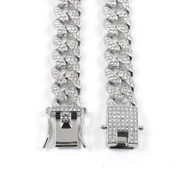 Cuban Link Necklace Iced Out Silver - Picture 2 of 4